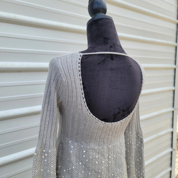 Marciano Cashmere Wool Rabit Sequin Gray Bubble Long Sleeve Sweater Dress XS - Picture 12 of 13
